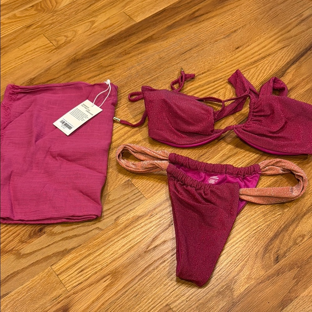 Women's Monday Swimwear Copacabana top and thong Bikini Set with sarong